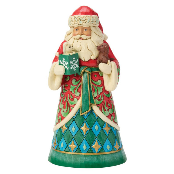 Jim Shore Santa figurine holding a puppy and a kitten in a festive gift box with folk-art detailing.
Hand-painted Heartwood Creek Santa collectible featuring rescue pets, rosemaling, and quilt-inspired patterns.
Stone resin Santa with red and green robes, puppy, kitten, and holiday gift box accents.