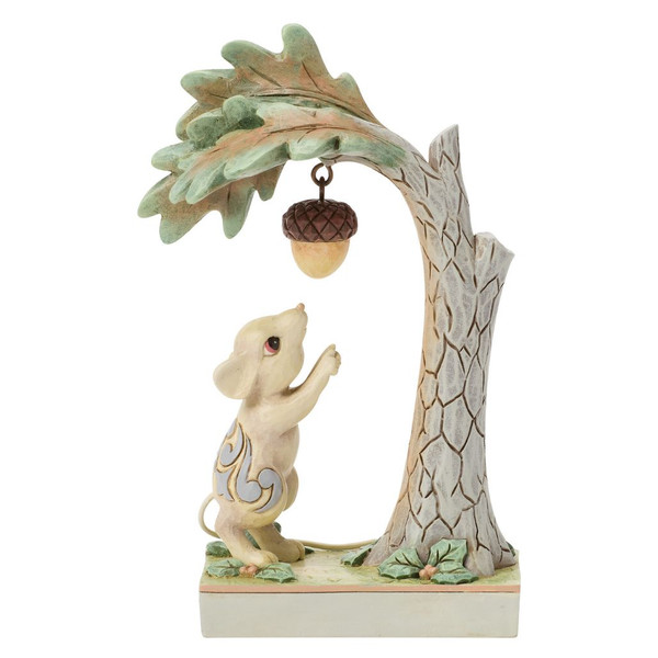 Jim Shore Woodland Mouse & Acorn figurine featuring a curious mouse reaching toward a hanging acorn beneath an oak tree.
Hand-painted stone resin White Woodland figurine with carved bark textures and folk-art detailing.
Rustic woodland Christmas figurine with mouse, oak leaves, and suspended acorn on decorative base.