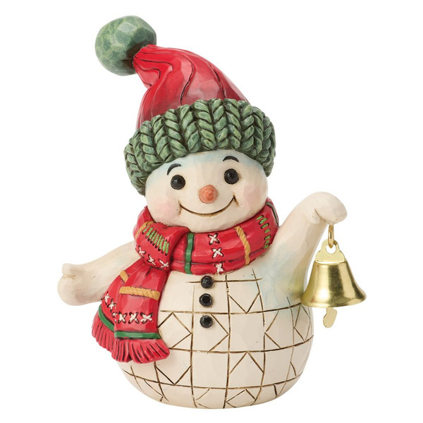 Jim Shore Snowman Holding Bell Mini Figurine wearing a knit-style hat and scarf while holding a real metal bell.
Hand-painted stone resin snowman with Heartwood Creek folk-art quilting and holiday details.
Mini Christmas snowman figurine measuring 3.5 inches tall with a festive jingling bell.