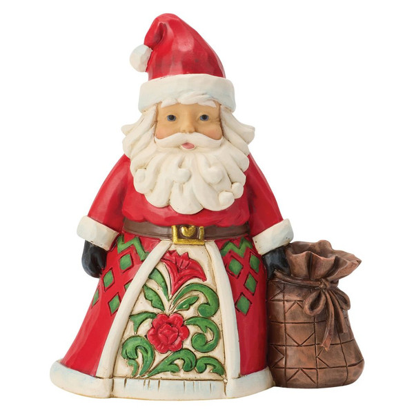 Jim Shore Santa with Toy Bag Mini Figurine holding a brown sack of toys in a classic red suit.
Hand-painted stone resin Santa from the Heartwood Creek Collection with folk-art rosemaling details.
Mini Christmas Santa figurine measuring 3.5 inches tall with traditional holiday styling.