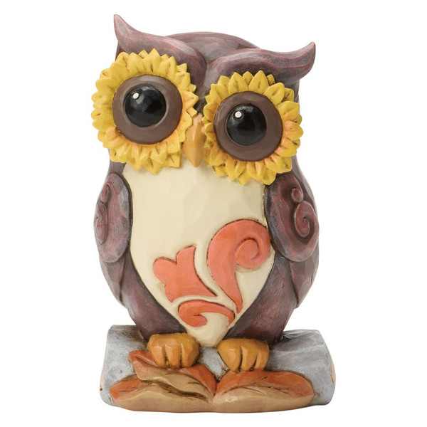 Jim Shore Heartwood Creek owl mini figurine perched on a log with sunflower-inspired eyes.
Hand-painted stone resin owl featuring autumn colors and classic rosemaling folk-art details.
Mini woodland owl collectible on a rustic log for fall and harvest decorating.