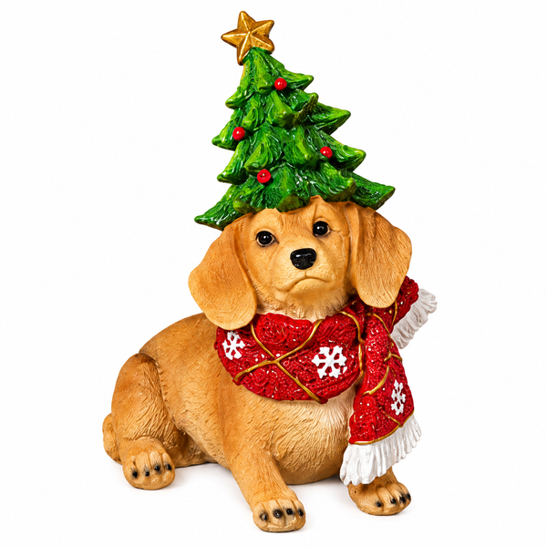 Brown Holiday Dog Christmas Figurine | The Christmas Loft