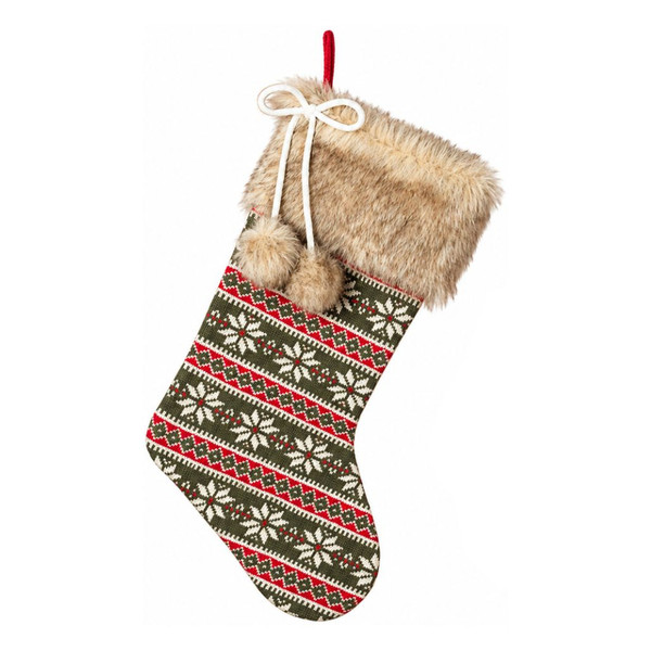 Fair Isle Christmas Stocking with Faux Fur Cuff