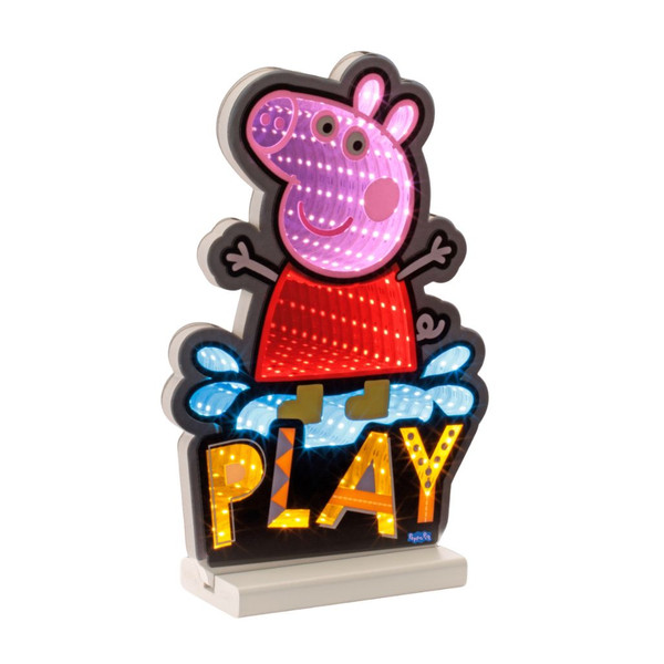 12-inch acrylic lighted Peppa Pig Splash Ekkolight with Peppa wearing yellow boots.

Peppa Pig lighted display with red outfit, blue puddle splash, and colorful “PLAY” lettering.

Illuminated acrylic Peppa Pig character display with boots, splash design, and freestanding base.