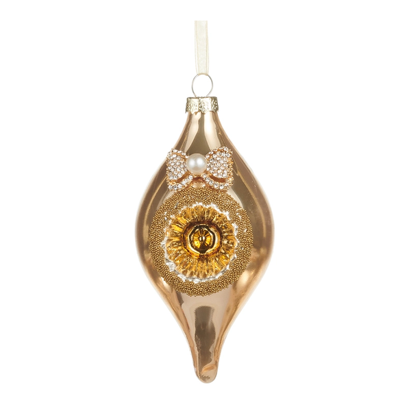 Gold Bow Teardrop Reflector Ornament