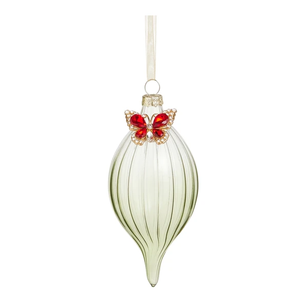 Butterfly-Embellished Teardrop Ornament
