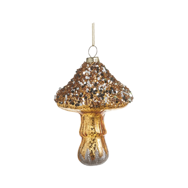 Gold Glittered Mushroom Ornament | The Christmas Loft