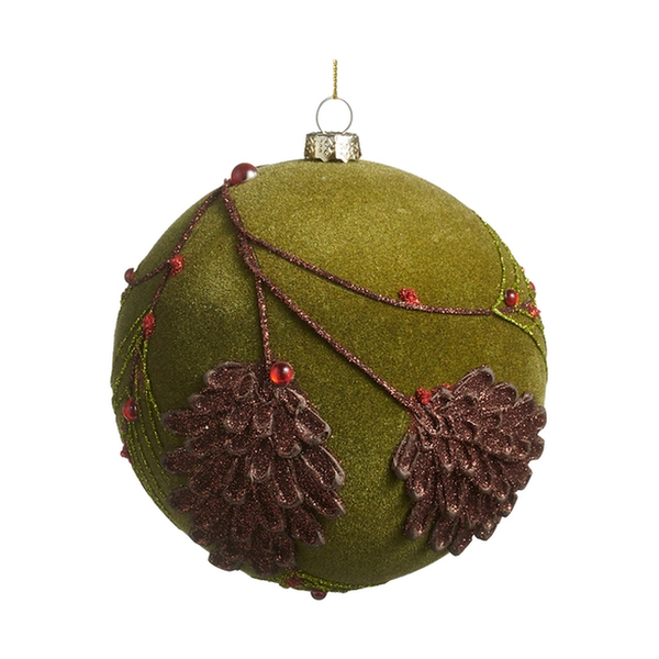 Green Flocked Pinecone Ball Ornament | The Christmas Loft
