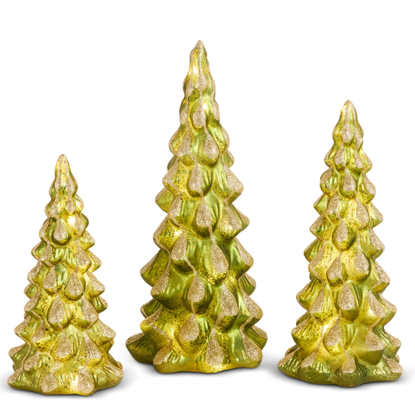 Lighted Green Snowy Glass Tree Set | The Christmas Loft