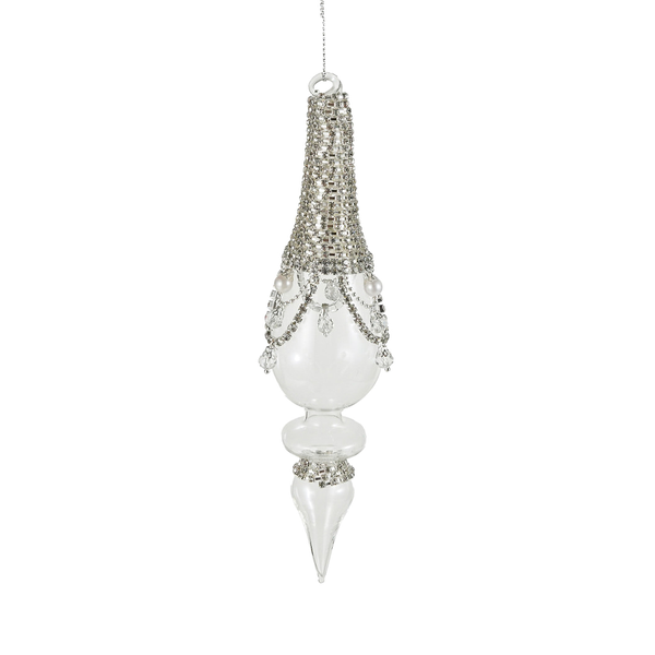 Pointed Glass Finial Ornament with Crystal Icicles
