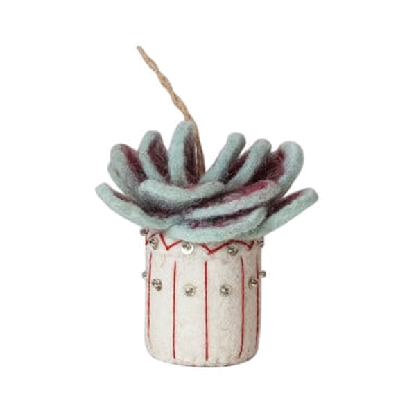 Blue Succulent in White Planter Felt Ornament