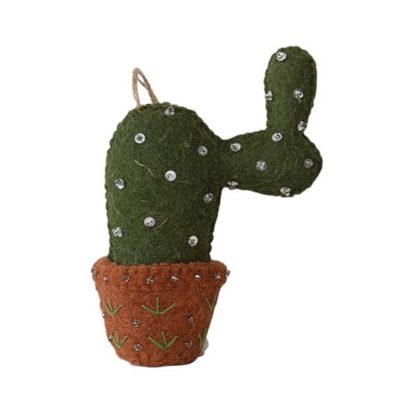 Heart Cactus in Planter Wool Felt Ornament