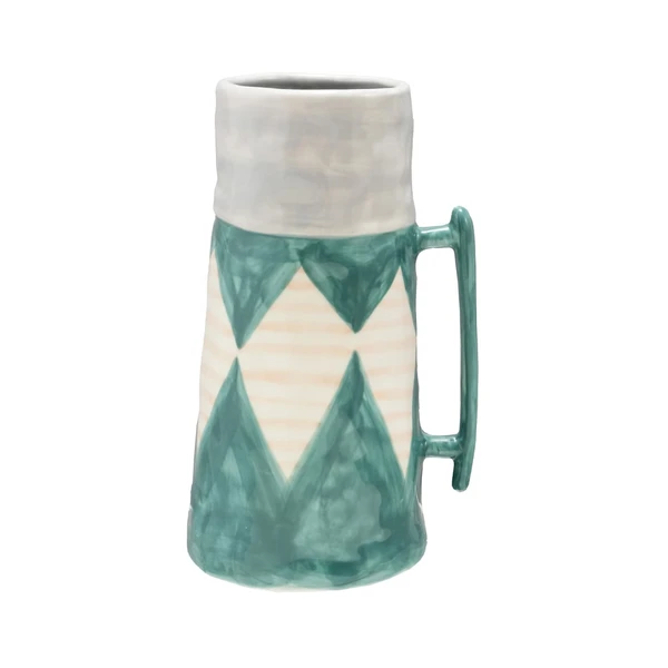 Green Geometric Hand-Painted Stoneware Thermos Vase - 46 oz