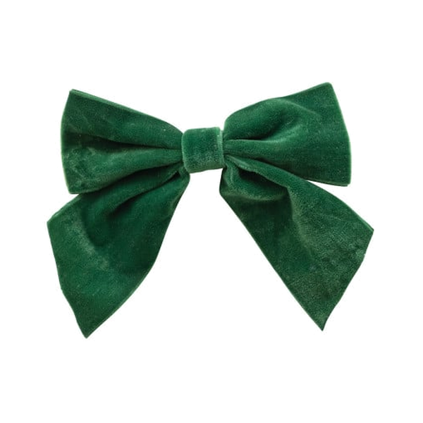 Green Velvet Clip-On Bow - 5 Inch
