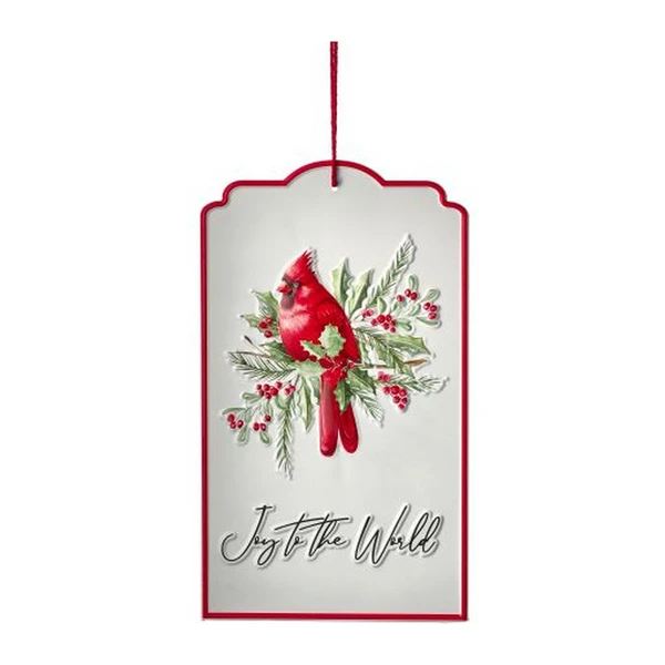 Joy to the World Cardinal Metal Gift Tag Wall Art
