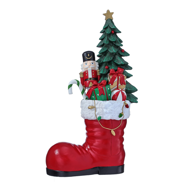 24-Inch Santa Boot with Nutcracker and Tree Decor