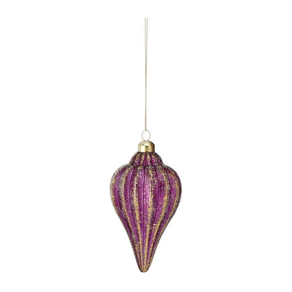 Purple Gold Striped Glass Finial Christmas Ornament