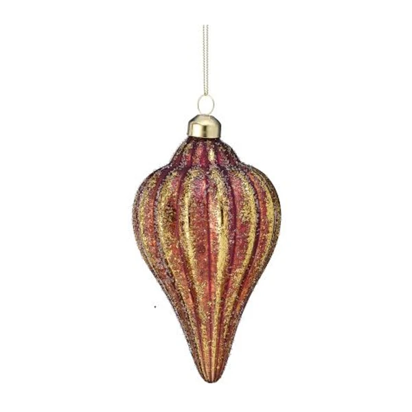 Copper Gold Striped Glass Finial Christmas Ornament