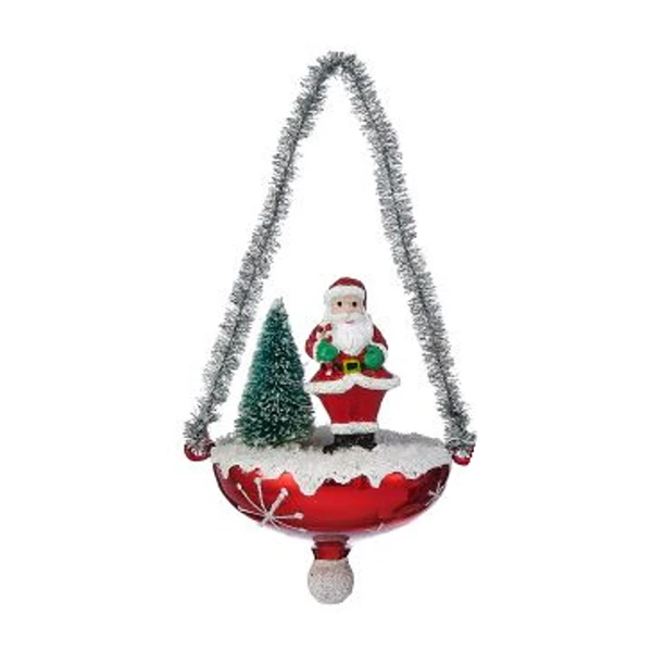Santa Glass Tinsel Drop Christmas Ornament