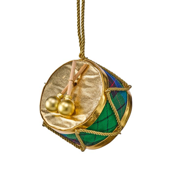 Green Plaid Velvet Drum Christmas Ornament