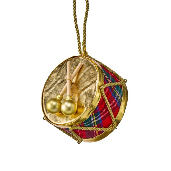 Red Plaid Velvet Drum Christmas Ornament