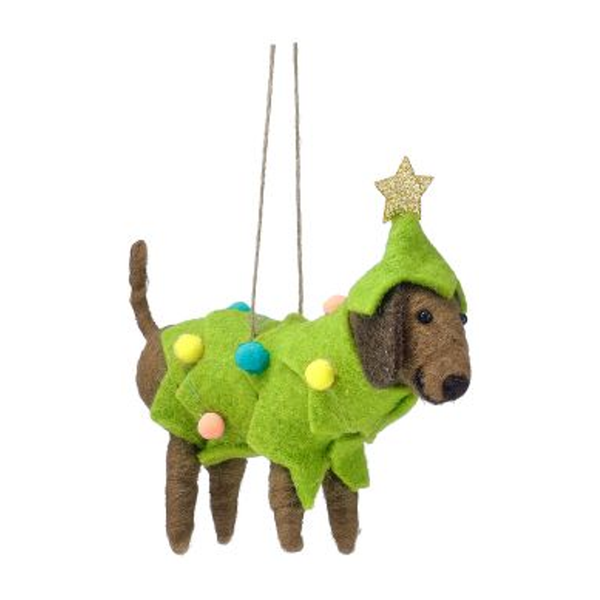 Felt Dachshund in Tree Costume Christmas Ornament