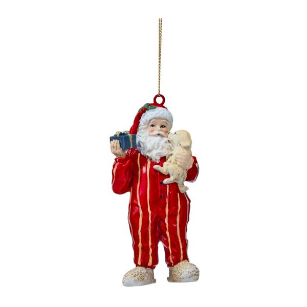 Santa in Pajamas with Teddy Bear Christmas Ornament