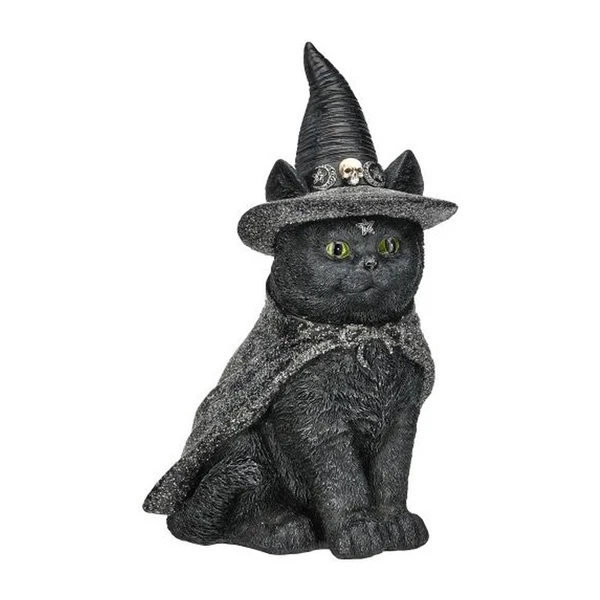 Black Cat in Witch Hat Halloween Figurine