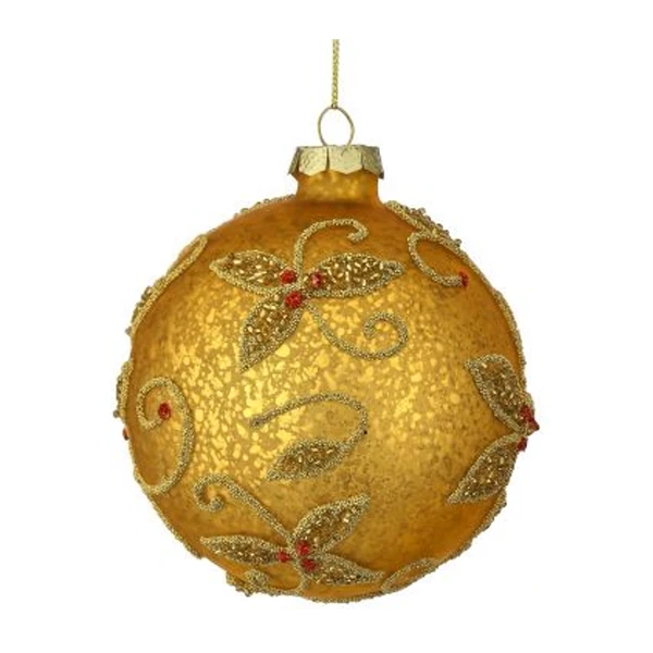 Gold Jeweled Mercury Glass Ball Ornament