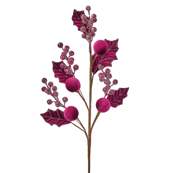 24-Inch Velvet Ball and Berry Christmas Spray