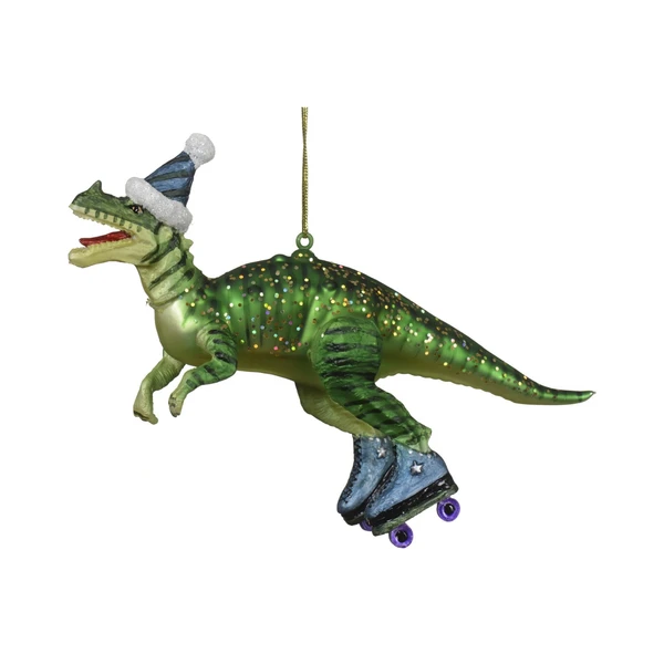 Dinosaur in Blue Roller Skates Ornament