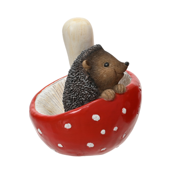 Hedgehog in Red Mushroom Figurine