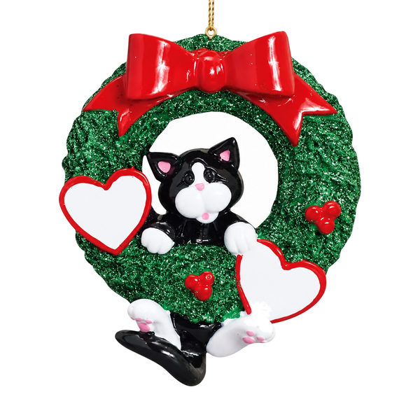Personalized Tuxedo Cat Wreath Ornament