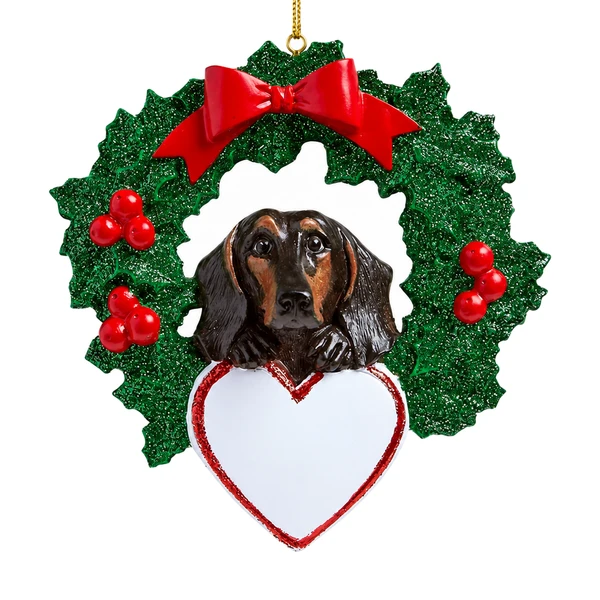 Personalized Black Dachshund Wreath Ornament