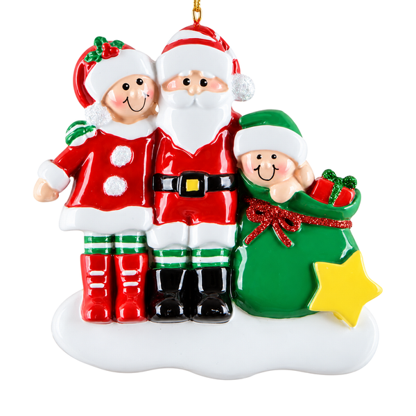 Personalized Claus and Kids Family of 3 Ornament