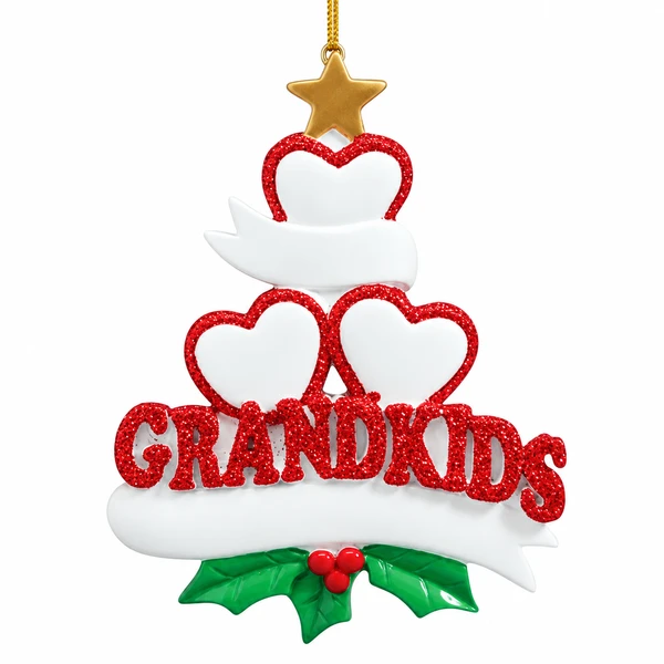 Personalized Grandkid Hearts Ornament for 3 Grandchildren