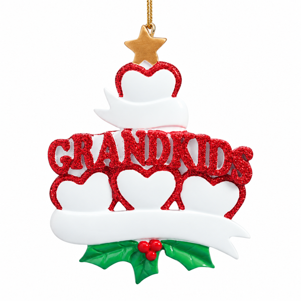 Personalized Grandkid Hearts Ornament for 4 Grandchildren