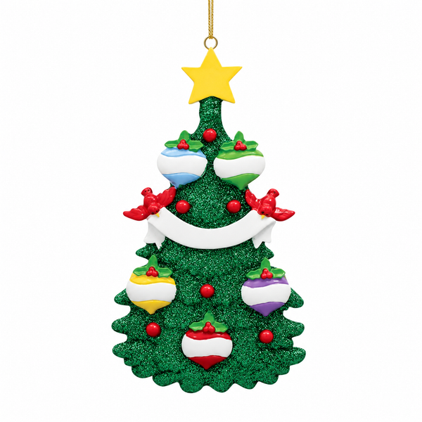 Personalized Green Glitter Family Tree Ornament for 5