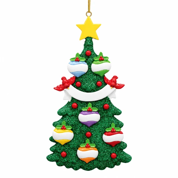 Personalized Green Glitter Family Tree Ornament for 6