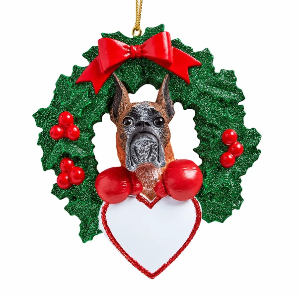 Personalized Boxer Dog Wreath Ornament