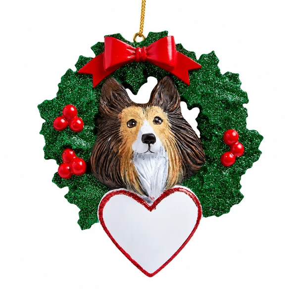 Personalized Collie Wreath Ornament