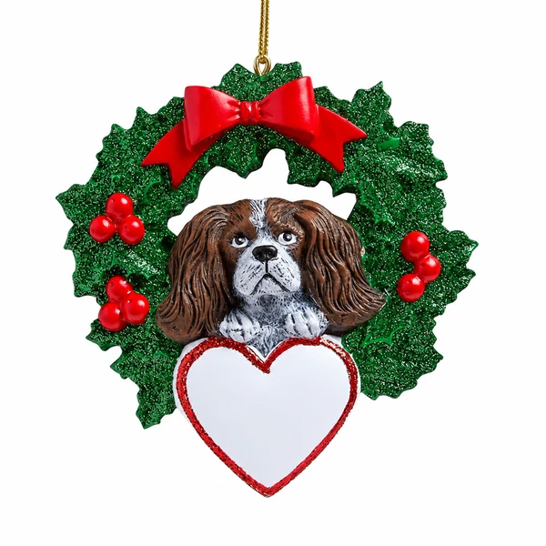 Personalized King Charles Spaniel Wreath Ornament