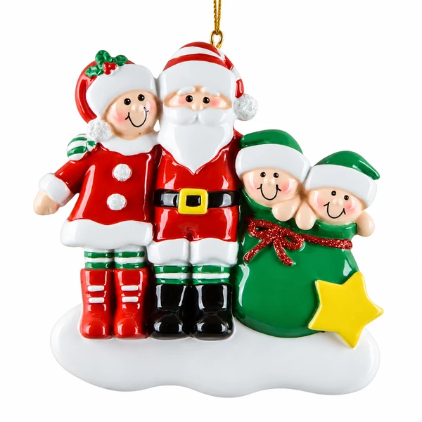 Personalized Claus & Kids Family of 4 Ornament