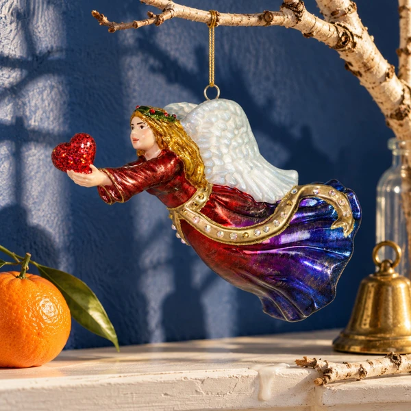 Glitter Lab Moroccan Sky Angel Ornament – glass Christmas ornament styled in a fun, eclectic home scene