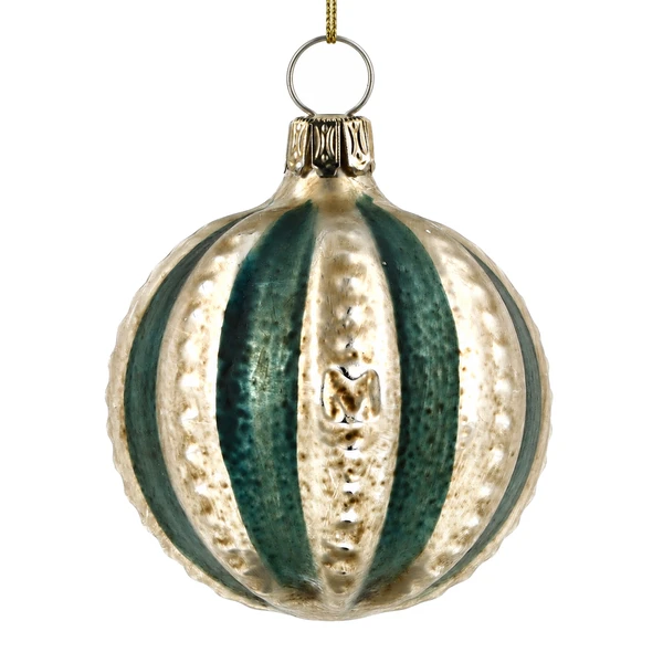 Marolin Teal Striped Knobbed Ball Ornament