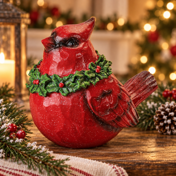Cardinal with Wreath Facing Left Figurine