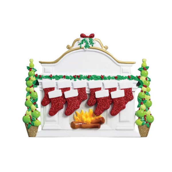 Free Personalization* Family of 10 Sparkling Red Stockings on Fireplace