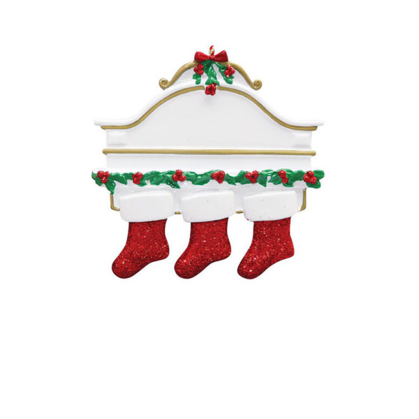 Personalized White Mantle with 3 Glitter Red Stockings Ornament