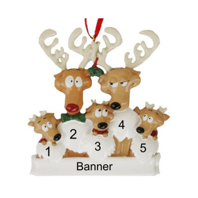 Personalized Reindeer Family of 5 Ornament