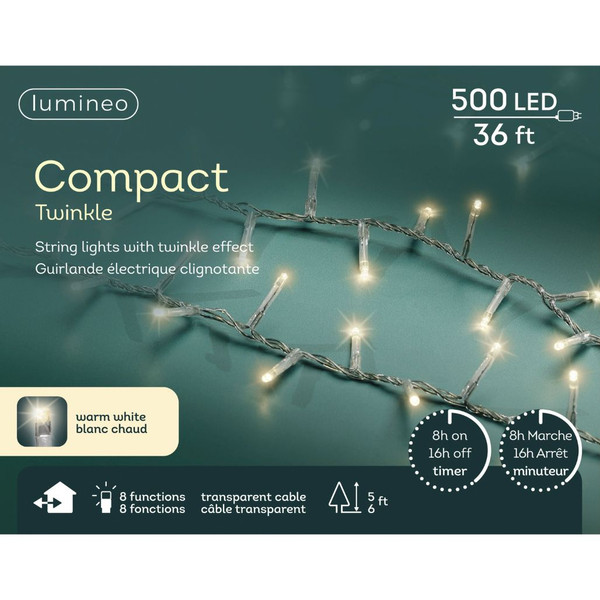 Lumineo 500 LED Warm White Compact Lights Transparent Wire